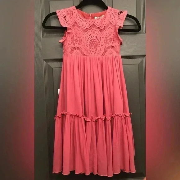 NWT JOYFOLIE Macy Dress Lace Crochet Bodice (3 Girls) Color Wild Rose - Picture 3 of 13